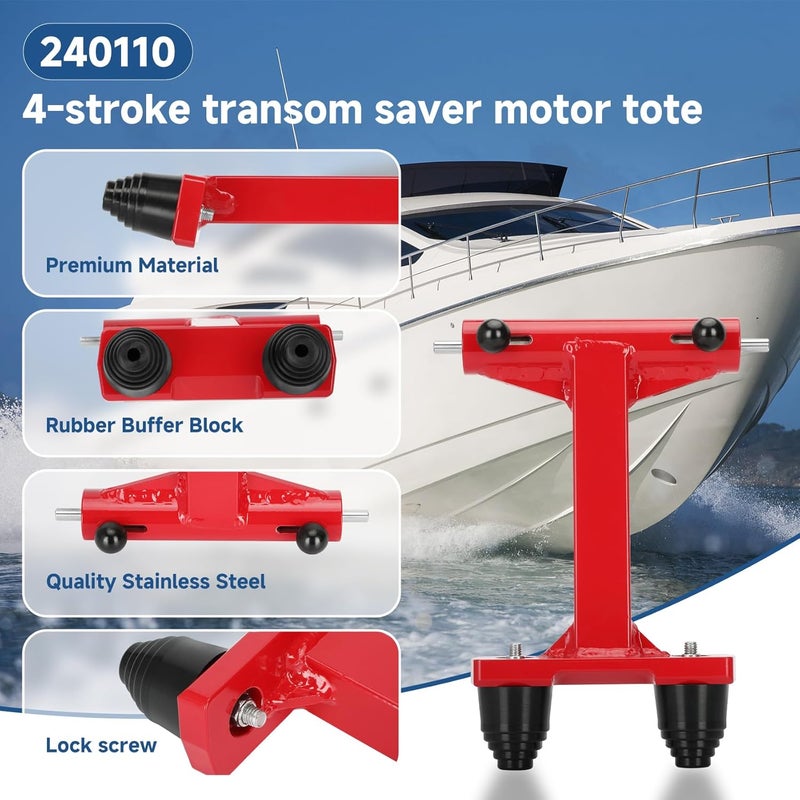 Iridesc 240110 4-Stroke Transom Saver Motor Tote, Compatible with Merc-Y 75/90/115/200/225/250/300HP & V6 175HP Engines, Red, Stainless Steel Frame, Transom Mount - Image 3